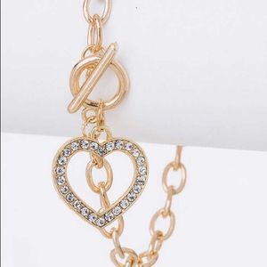 Rhinestone Heart Toggle Bracelet